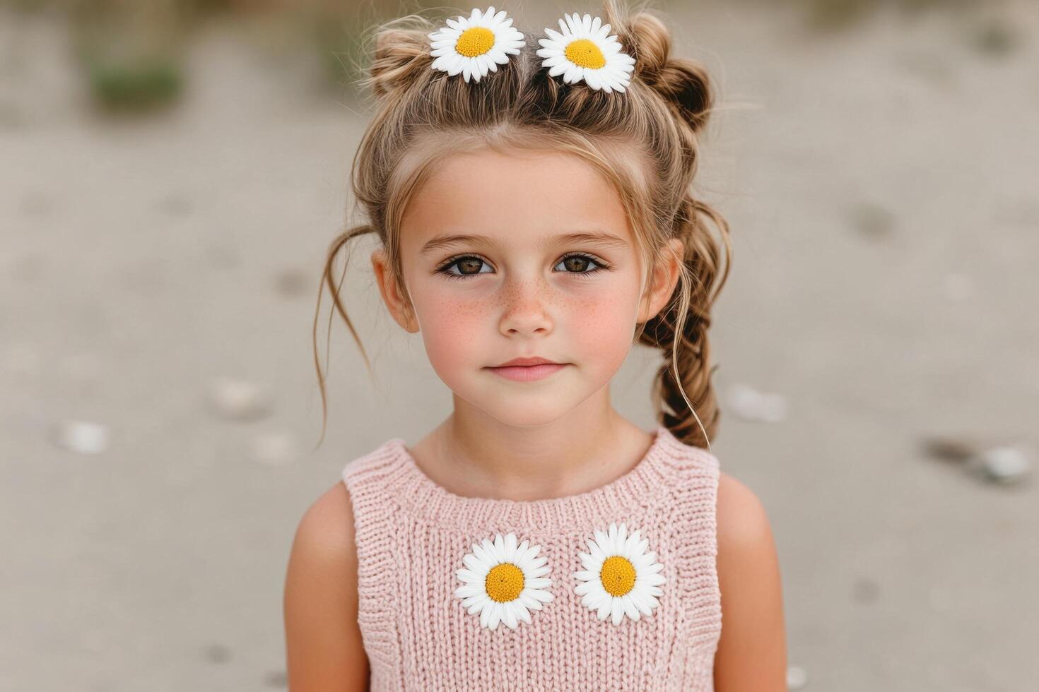 Adorable Little Girl in a Pink Dress with Daisy Flower Accessories photo