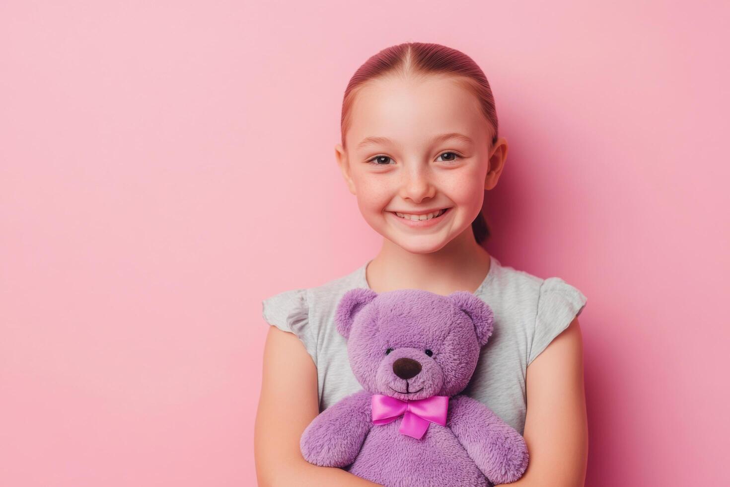 Smiling Girl with a Teddy Bear Adorable Childhood Portrait photo