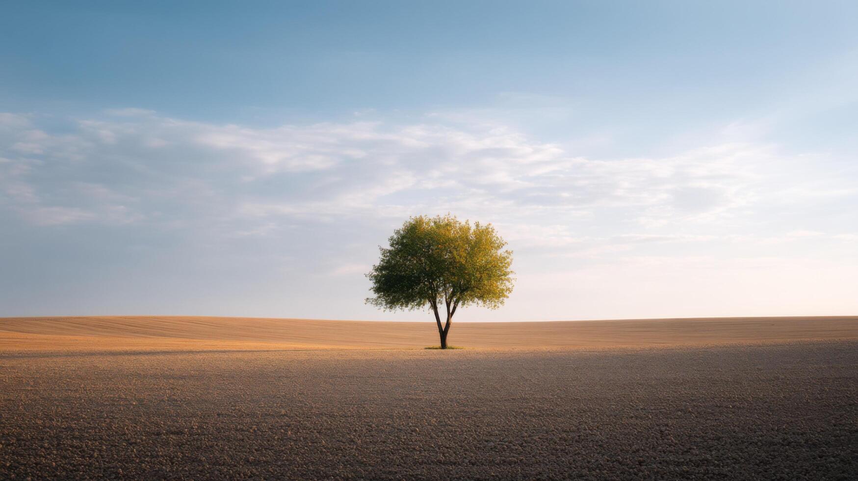 Solitary Tree in a Vast Field under a Cloudy Sky photo