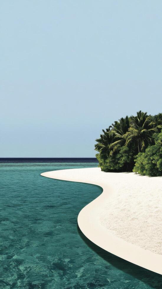Serene Tropical Island Getaway White Sand Beach, Crystal Clear Ocean, Lush Palm Trees. Escape to Paradise. Vacation Dreams. Idyllic Seascape. photo