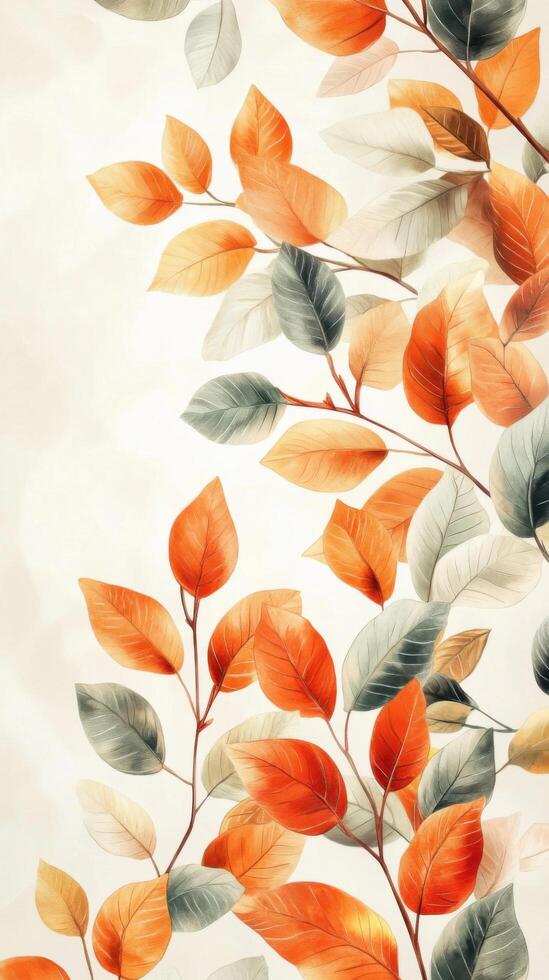 Autumn Leaves Watercolor Painting Vibrant Fall Foliage Botanical Illustration, Nature Inspired Art Print for Home Decor photo