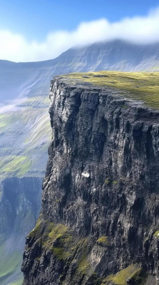 Majestic Mountain Clifftop Landscape Breathtaking Panoramic View of Dramatic Rockface and Valley. Inspiring Nature Photography photo