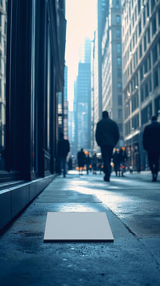 Empty Display Space in a Busy City Street Urban Architectural Scene photo