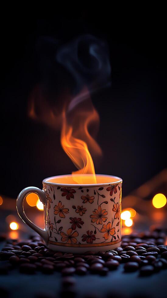 A Cup of Exquisite Coffee in a Floral Cup, a Moment of Warmth and Delight photo