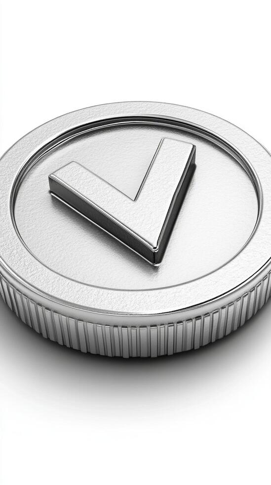 Sleek Silver Coin with a Striking Check Mark A Modern Financial Symbol photo