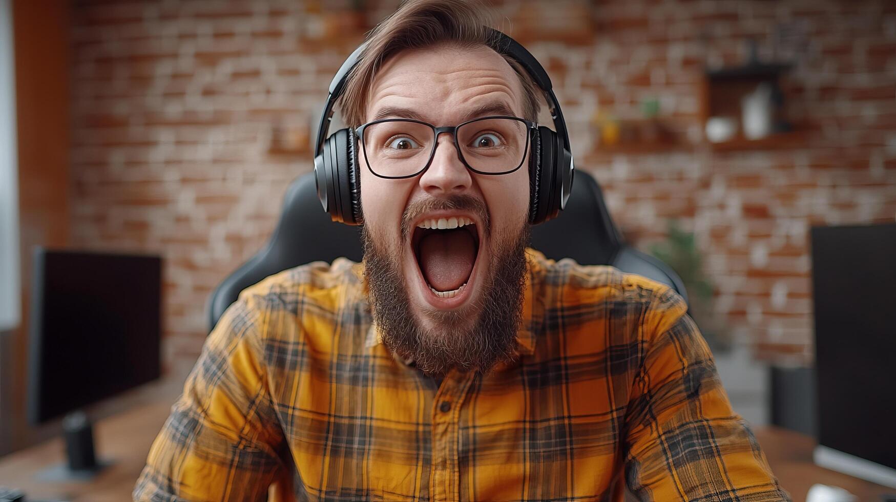 A Man Expressing Excitement During an Online Gaming Session photo