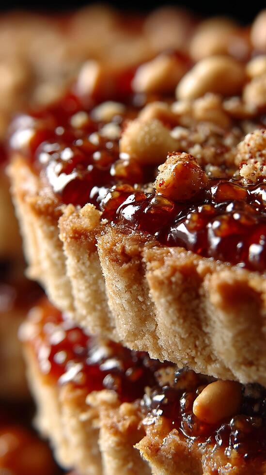 of a Stacked Tart with Jam and Nuts A Sweet and Scrumptious Dessert photo