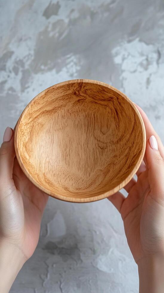 Empty Wooden Bowl, Natural, Rustic, Handmade Dining Bowl, Simple, Minimalist, Kitchenware, Home Decor, Interior Design photo