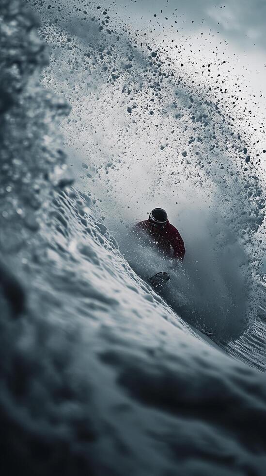 A man riding a wave on a surfboard photo