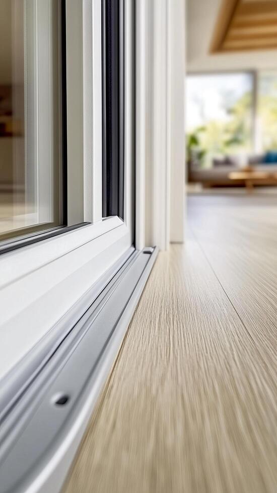 Modern Sliding Glass Door Detail Sleek Frame, Clean Lines, and Seamless Transition. Perfect for Contemporary Home Design. High end Interior Architecture. Luxurious Living Spaces. photo