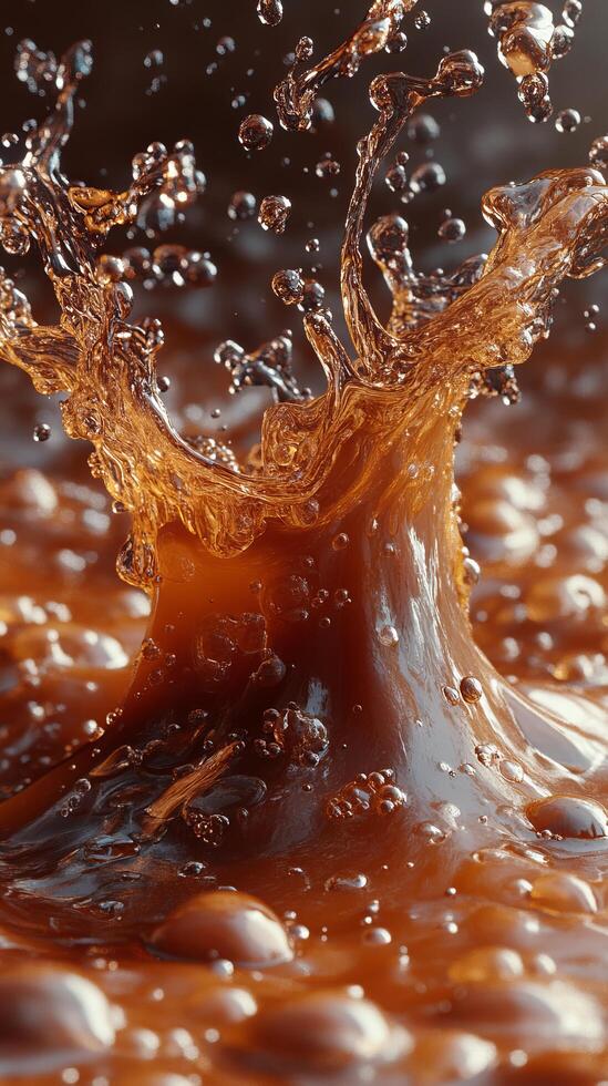 A close up of a chocolate liquid splashing on the surface photo