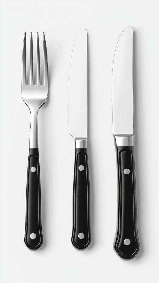 Sleek and Modern Cutlery Set A Stylish Addition to Your Table Setting. This image showcases a minimalist design with black handles photo