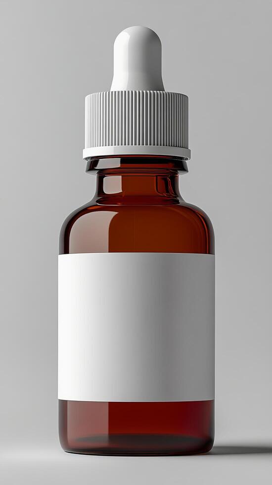 Amber Glass Dropper Bottle Mockup A Blank Label for Your Brand. This high quality image showcases a sleek, amber glass bottle with photo