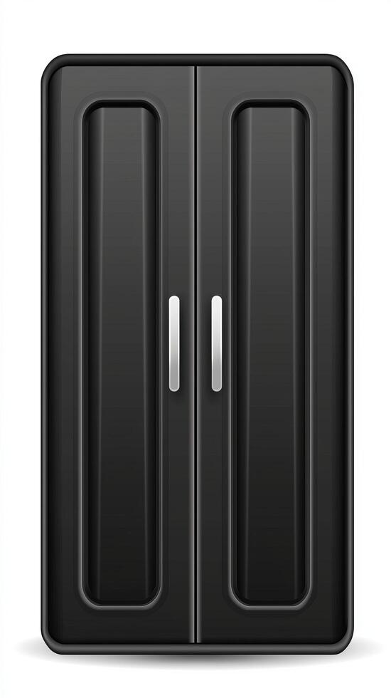 Sleek Black Double Door Cabinet Modern Minimalist Home Furniture Design. A glossy, elegant piece with clean lines and simple stru photo