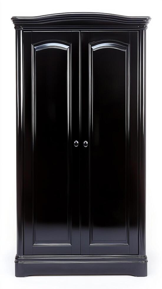 Sleek Black High Gloss Double Door Armoire Classic Elegance for Modern Living. This exquisite piece offers ample storage space, se photo