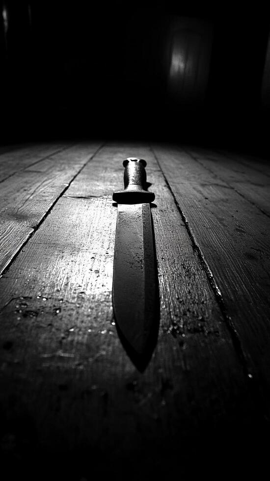 A Monochromatic Study of a Knife A Black and White Still Life Photography, Captures the Intriguing Contrast of Light and Shadow, D photo