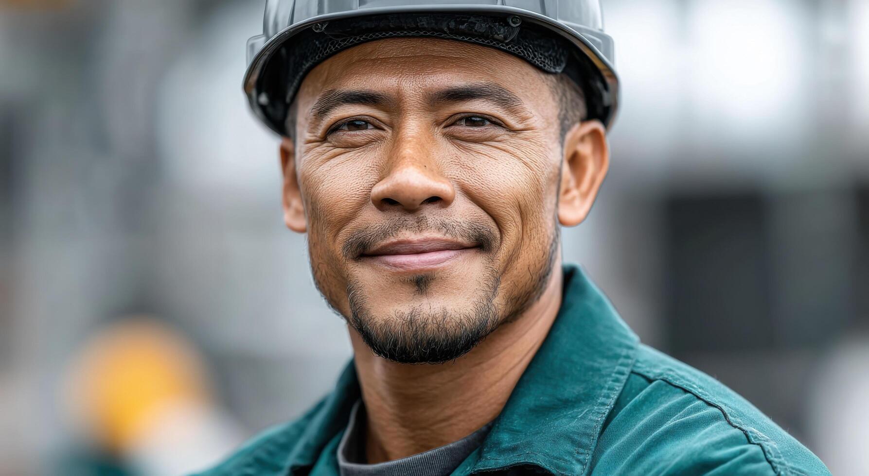 Portrait of a Smiling Construction Worker Hardworking and Skilled Professional in the Industry photo