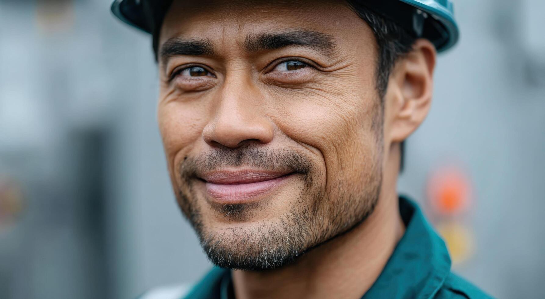 Portrait of a Smiling Construction Worker Hard Hat, Confident and Happy. A Image of a Skilled Professional in the Construction In photo