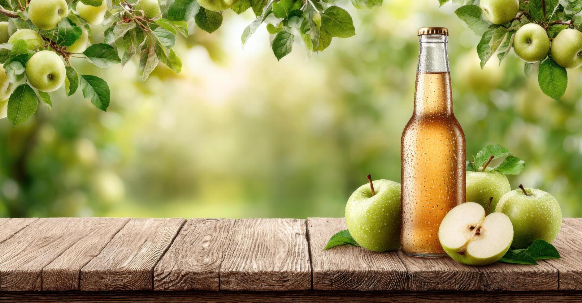 Refreshing Apple Cider in a Bottle A Perfect Summer Drink. Enjoy the crisp, sweet, and tart taste of this healthy beverage, surrou photo