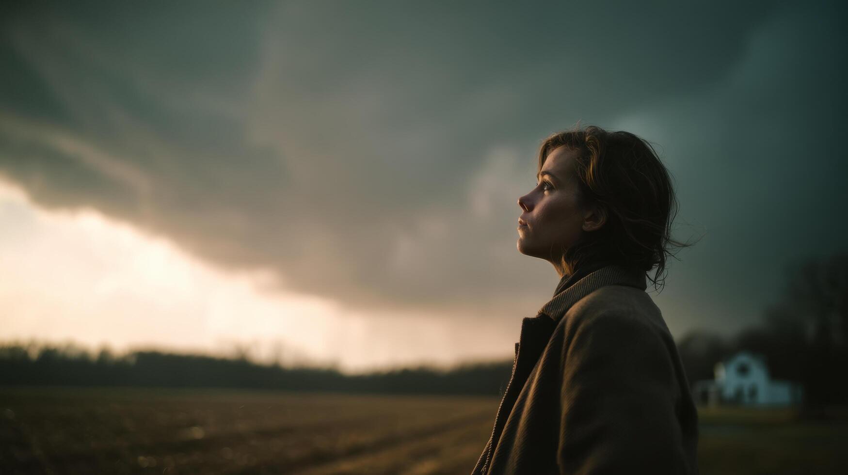 Woman Contemplating at Sunset A Peaceful Moment in the Countryside. A thoughtful portrait capturing the serene beauty of nature a photo