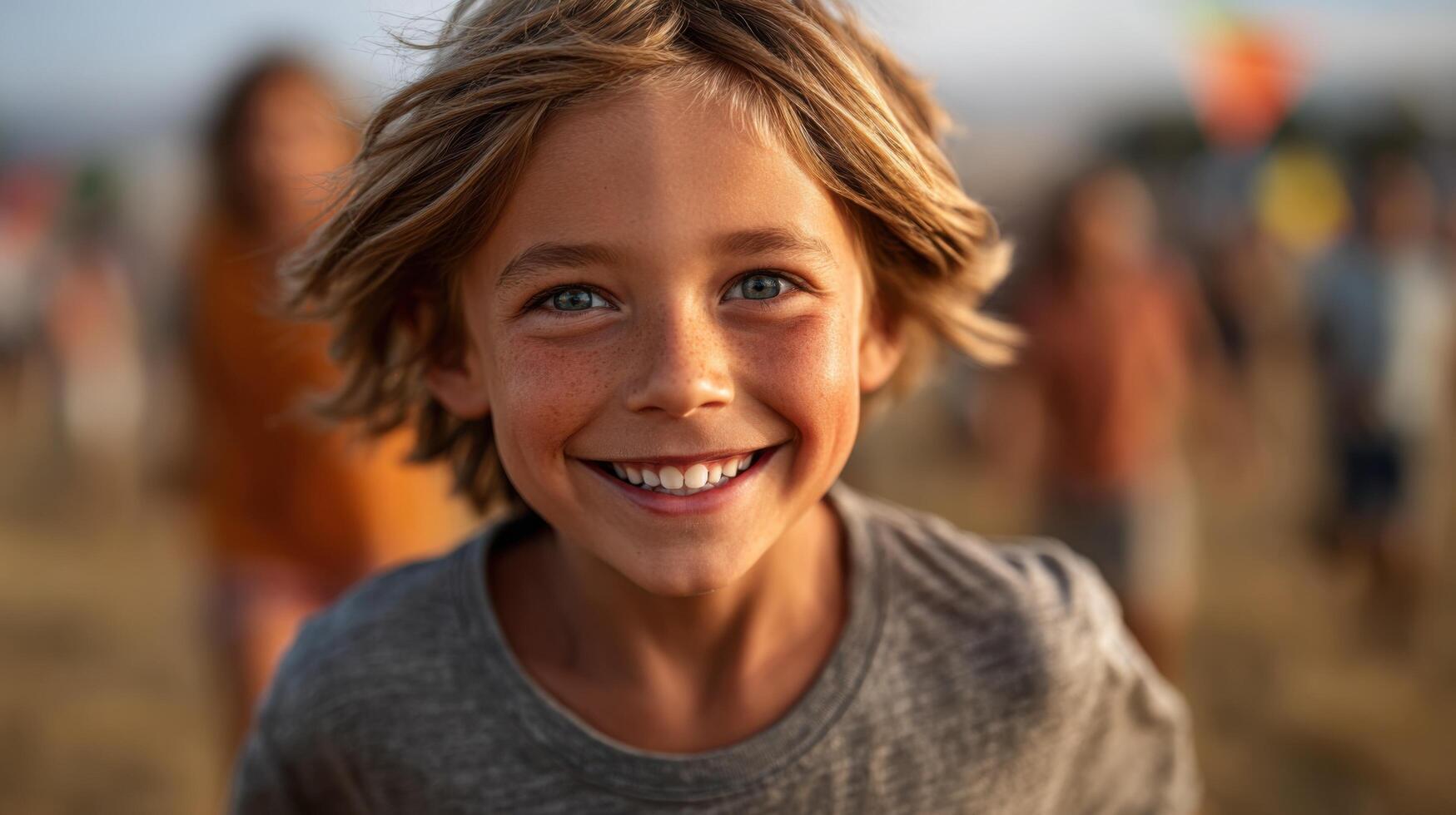 A Happy Childs Portrait Joyful Expression of Youth and Innocence in a Festive Outdoor Setting photo