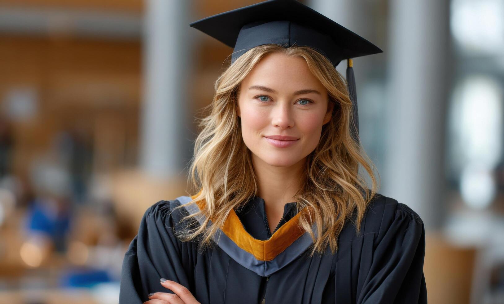 Portrait of a Confident Female Graduate Celebrating Education, Success, and the Bright Future Ahead. This image captures the essen photo