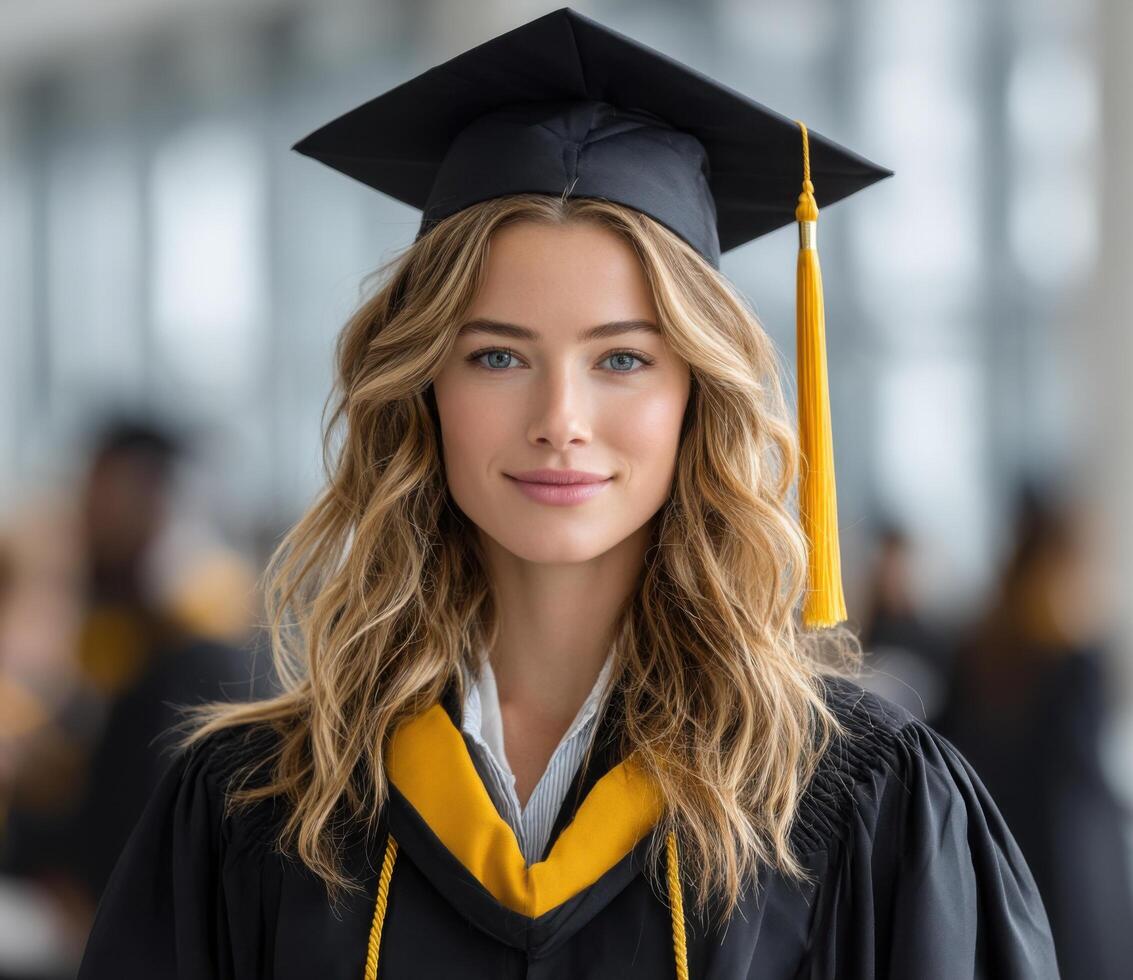 A Confident Graduate Celebrating Education and Success. This image captures the joy and hope of a young woman achieving her academ photo