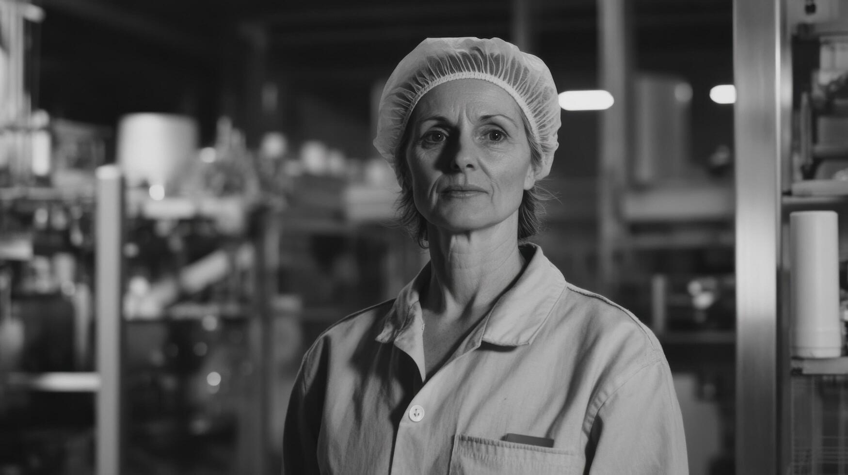 A Black and White Portrait of a Female Factory Worker The Strength and Dignity of Industrial Labor. A poignant monochrome image ca photo