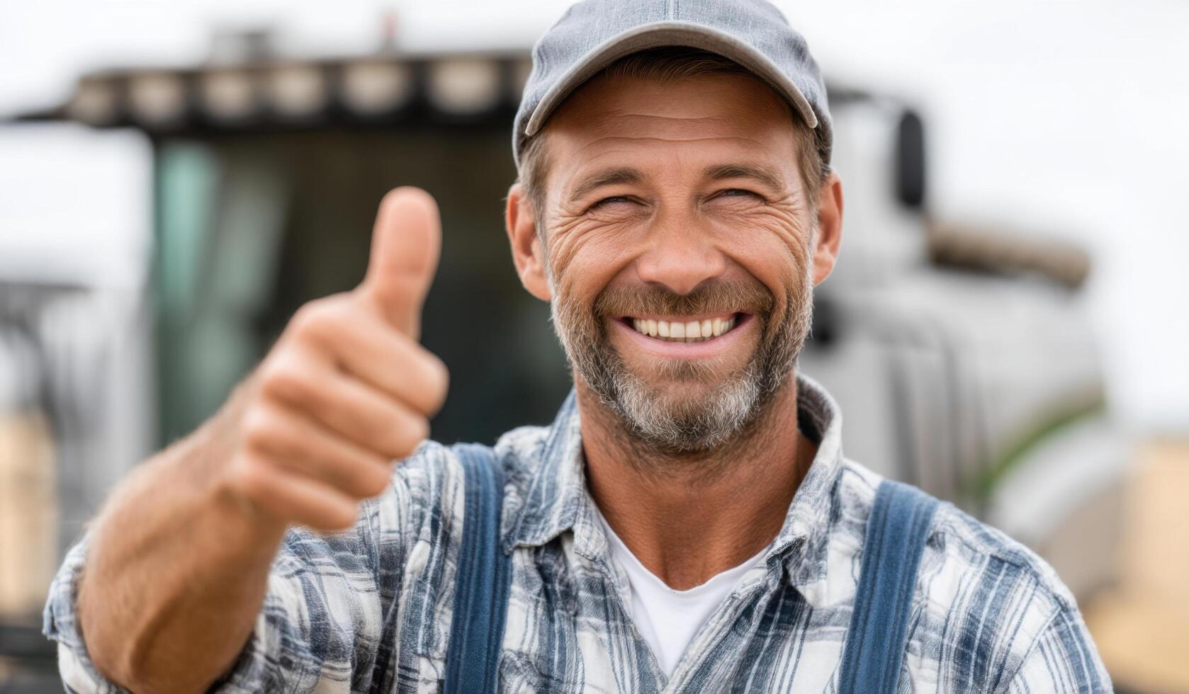 Portrait of a Happy Farmer Giving Thumbs Up Agriculture, Farming, Countryside, Rural Lifestyle, Successful Farming, Positive Attit photo