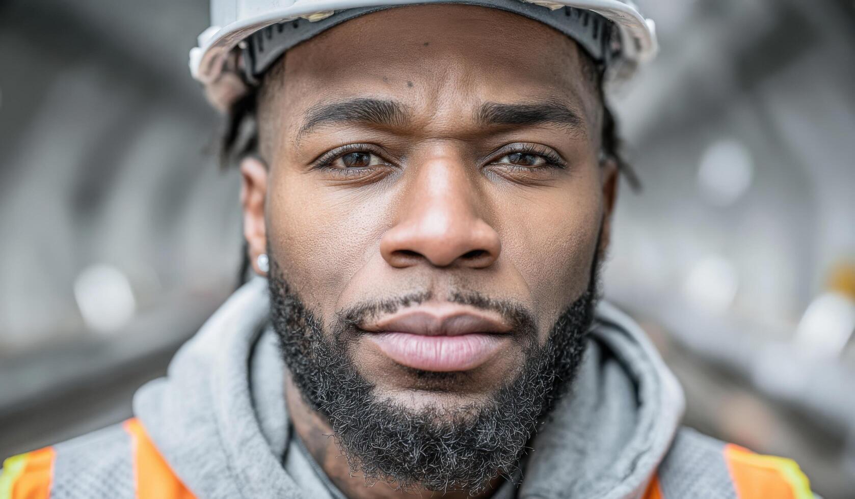 Portrait of a Construction Worker A Focused and Determined Construction Professional. This image showcases the dedication and skil photo