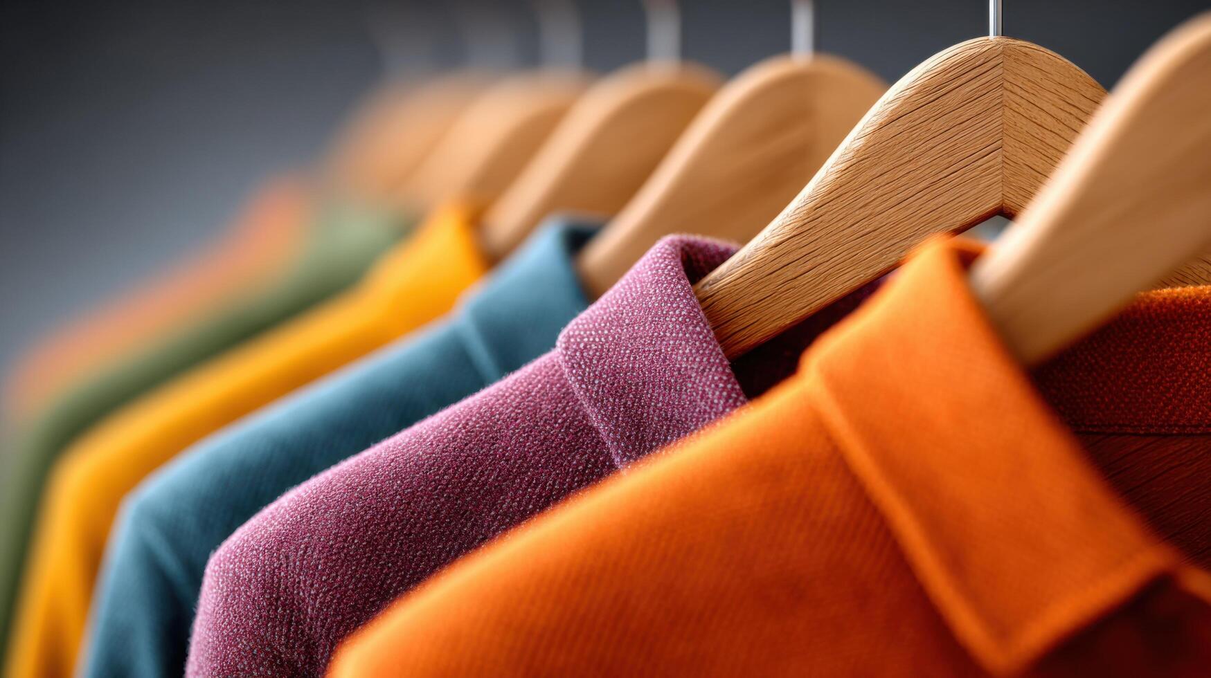 Colorful Clothing on Wooden Hangers A Fashionable Display of Style and Texture photo