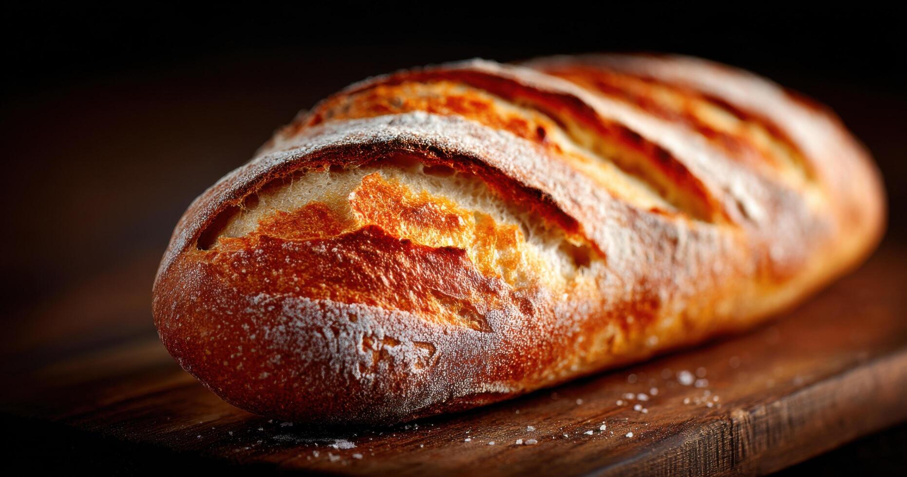 A freshly baked loaf of bread, golden brown crust and soft crumb. The perfect addition to any meal. Artisan bread baking, deliciou photo