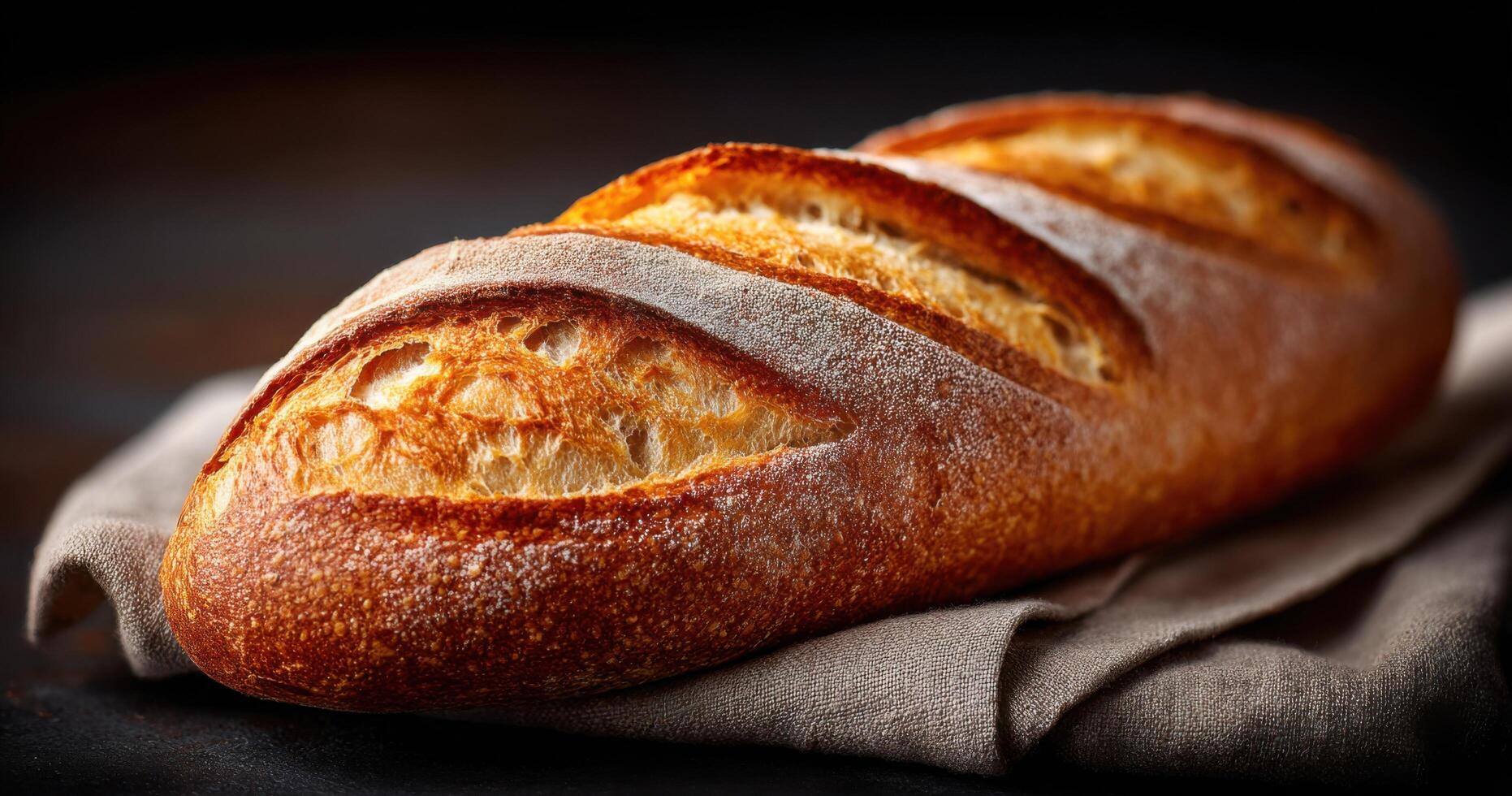 A Crusty Loaf of Bread A Culinary Delight. This image showcases the beauty of freshly baked bread, with its golden crust and invit photo