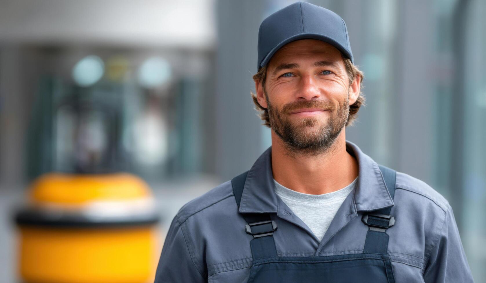 Portrait of a smiling, happy worker. A professional male in work uniform, conveying confidence and success in his occupation. Perf photo
