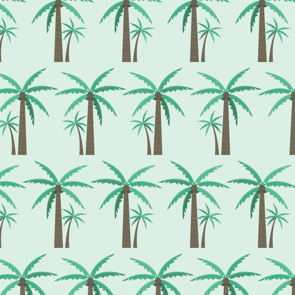 Seamless pattern with palm trees and coconuts on a green background. Tropical trees. vector