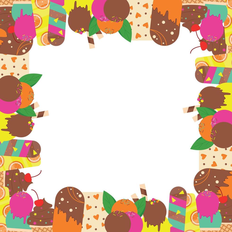 Ice cream frame with white background. Sweet. Space for text. vector