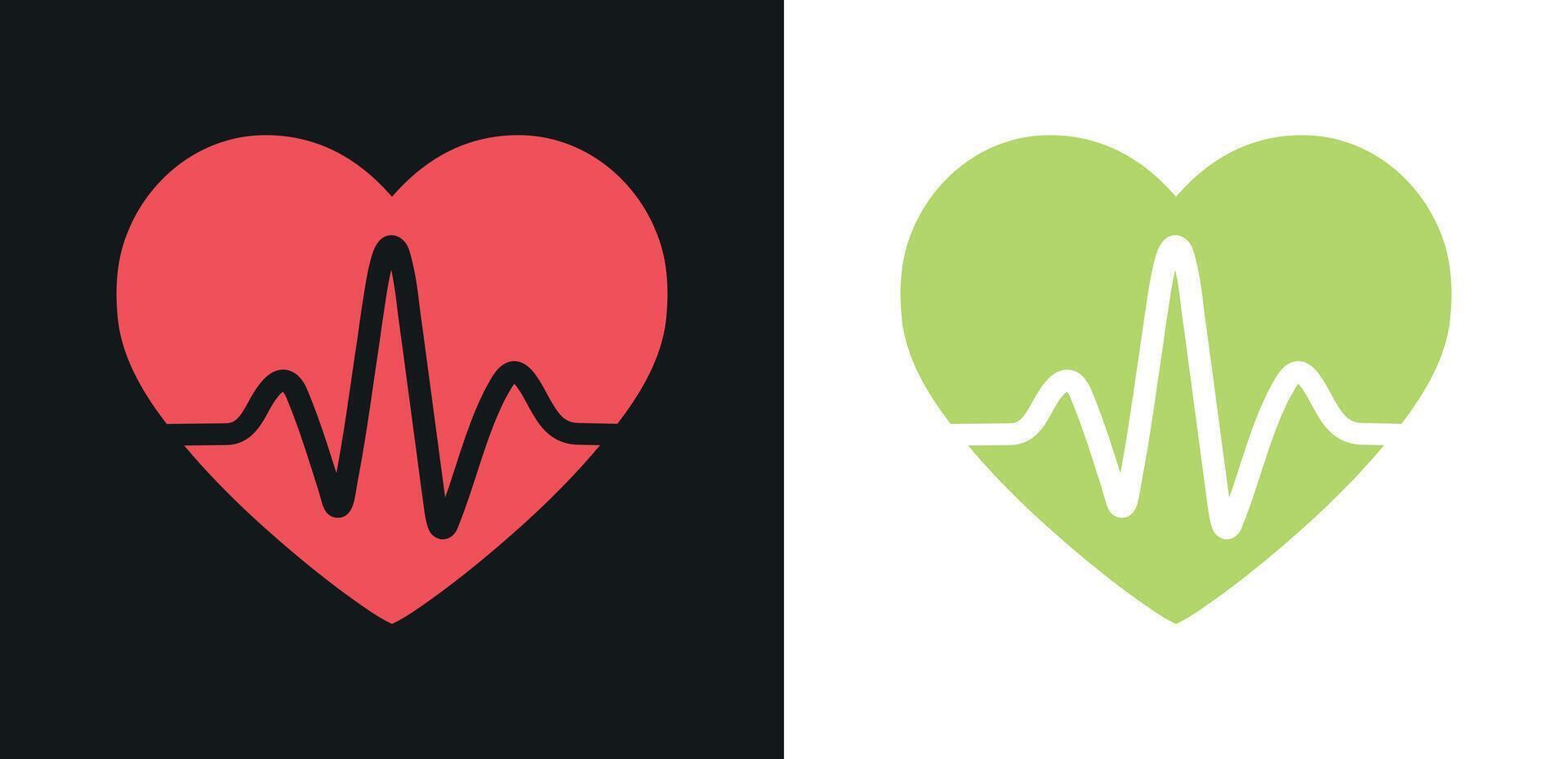 Red and green heart with pulse line icon isolated on a black and white background vector