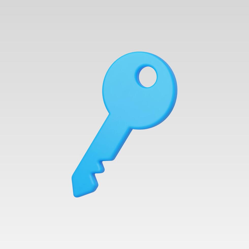 3D render of a light blue key on white background vector