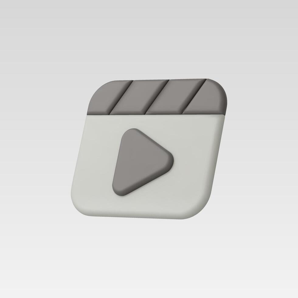 3D render of a play button icon, gray and white, isolated on white background vector