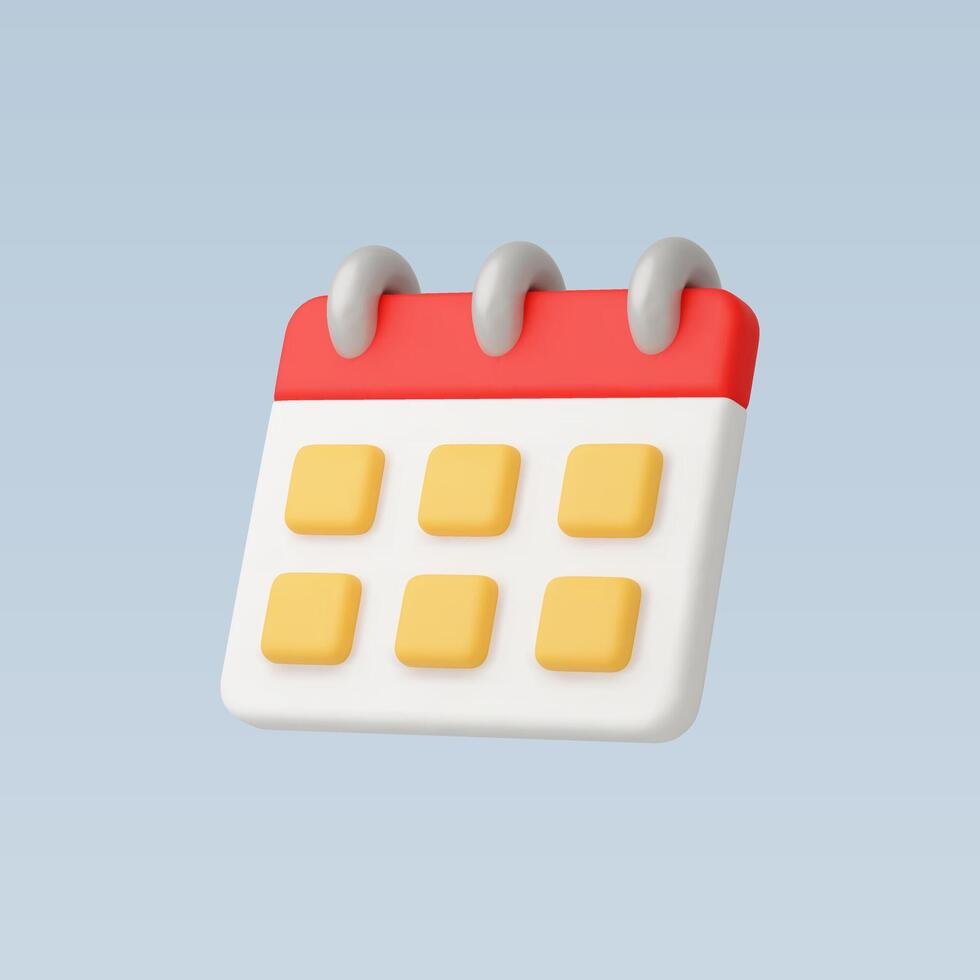 3D render of a cute calendar icon, red and yellow, isolated on light blue background vector