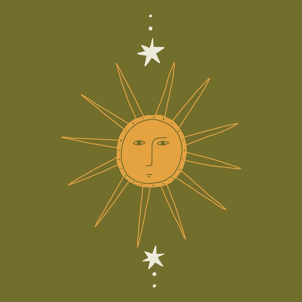 Boho Sacred Sun Face vector