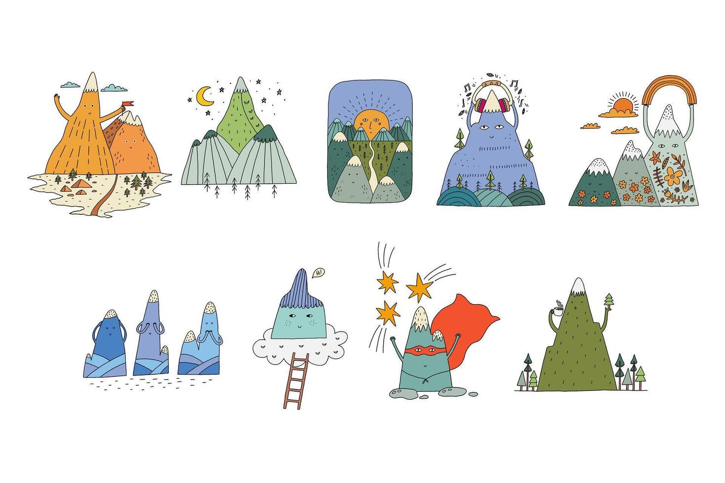 Set Different Nature Mountain Print vector