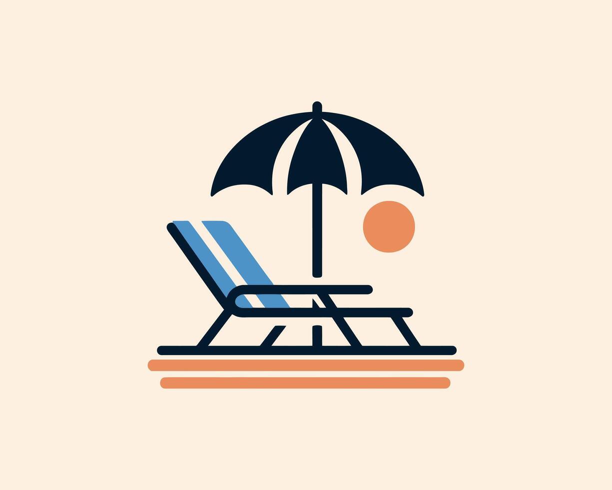 Beach umbrella lounge chair sun logo symbol vector