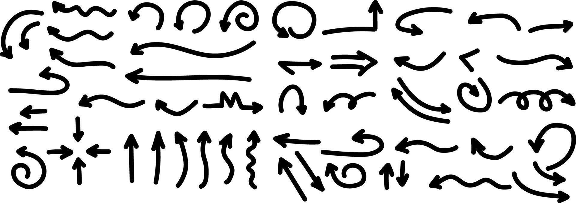 Doddle arrow set, collection of hand drawn arrows, set. vector