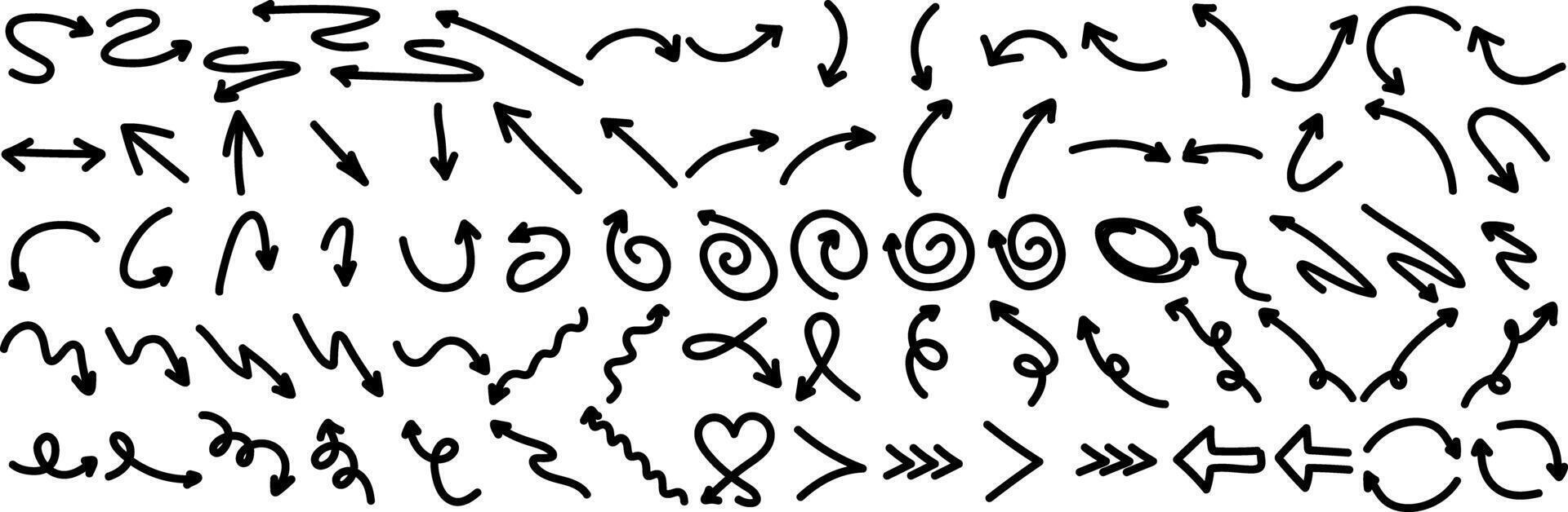 illustration of black ink brush strokes forming arrows isolated on a white background vector