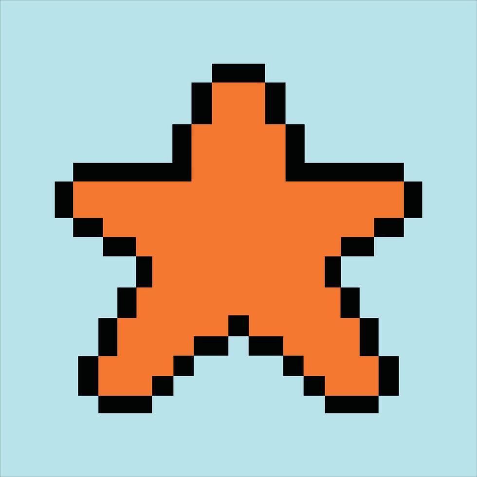 Retro 8-bit starfish icon on soft sky blue pixel background vector