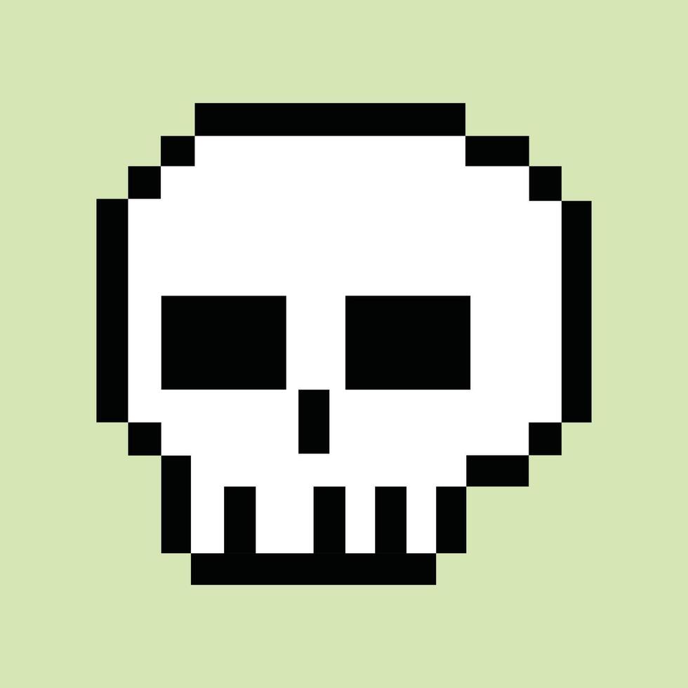 Retro 8-bit skull icon on pastel lime pixel background vector