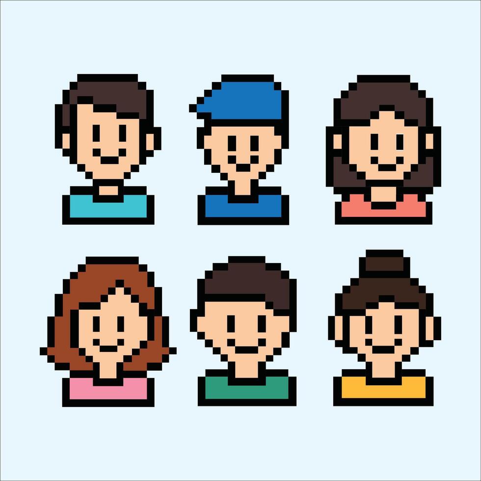 Pixel family-style character avatars with vintage charm on creamy pastel background vector