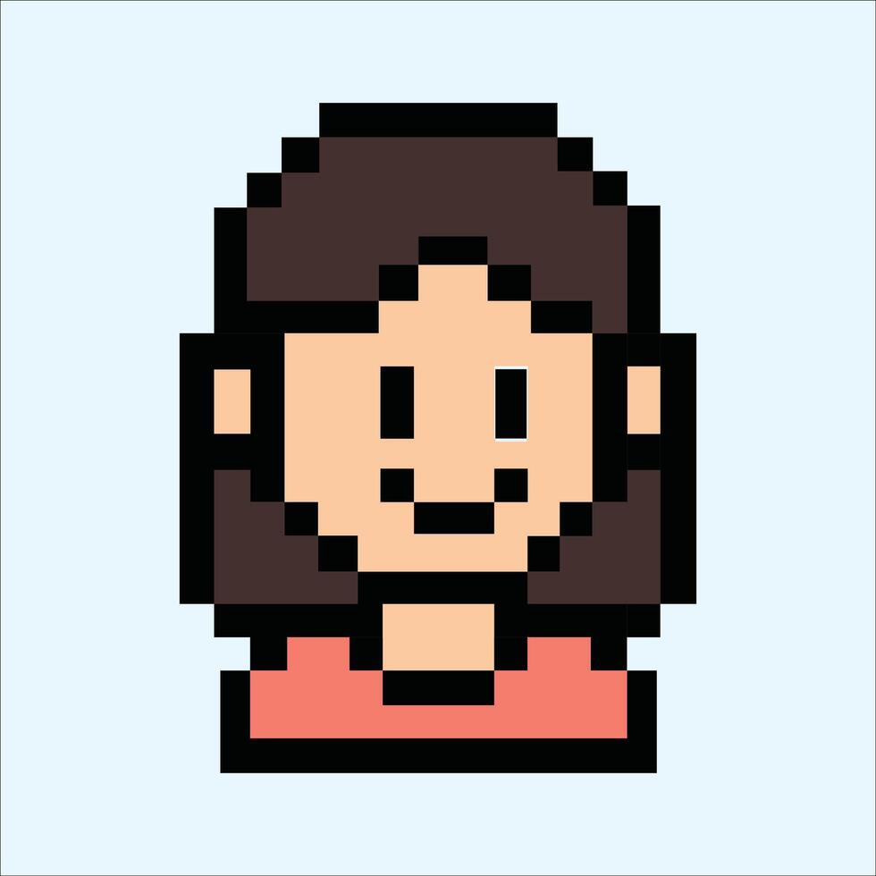 Pixel lady avatar with wavy hair and red top vector