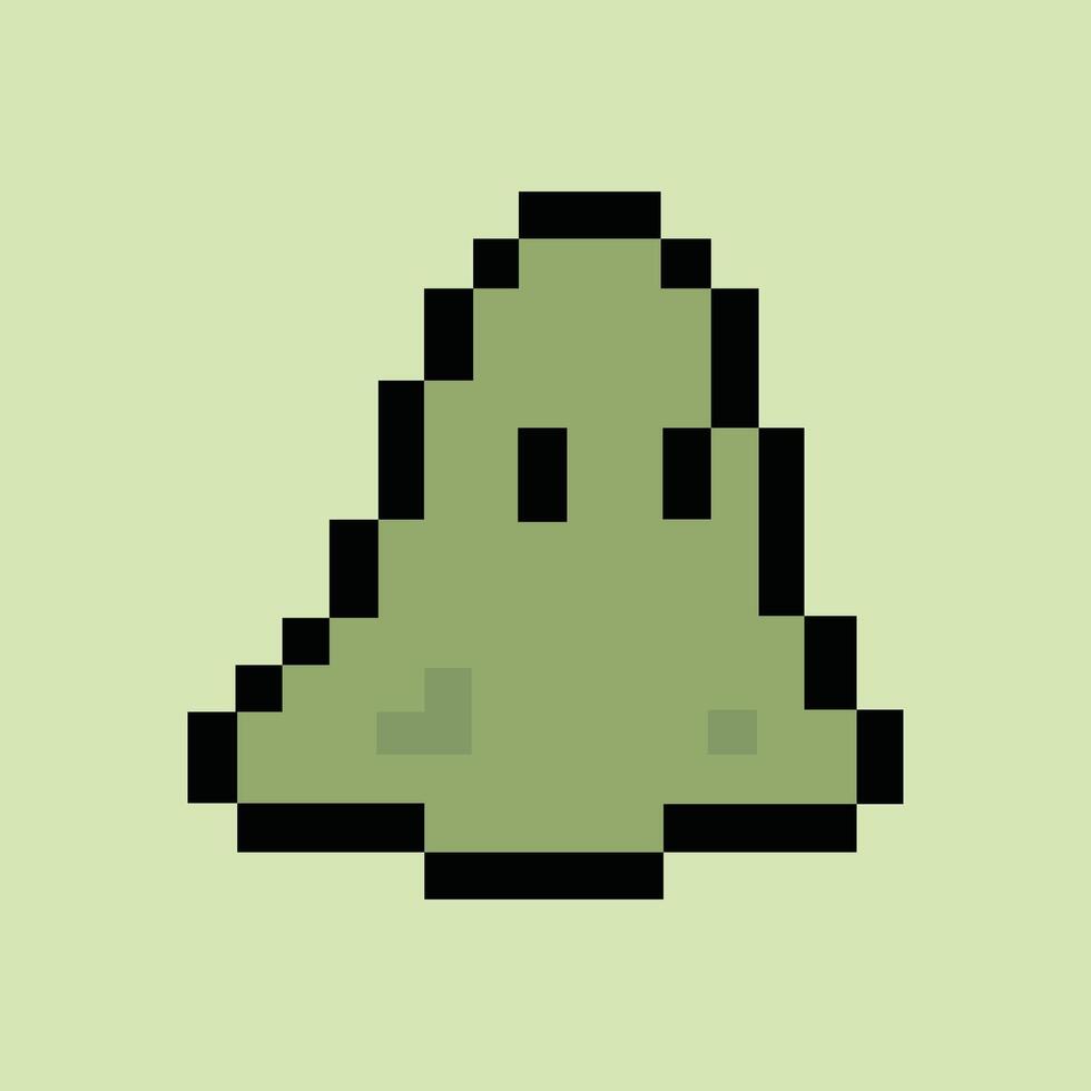 Retro 8-bit green slime icon on pastel lime pixel background vector